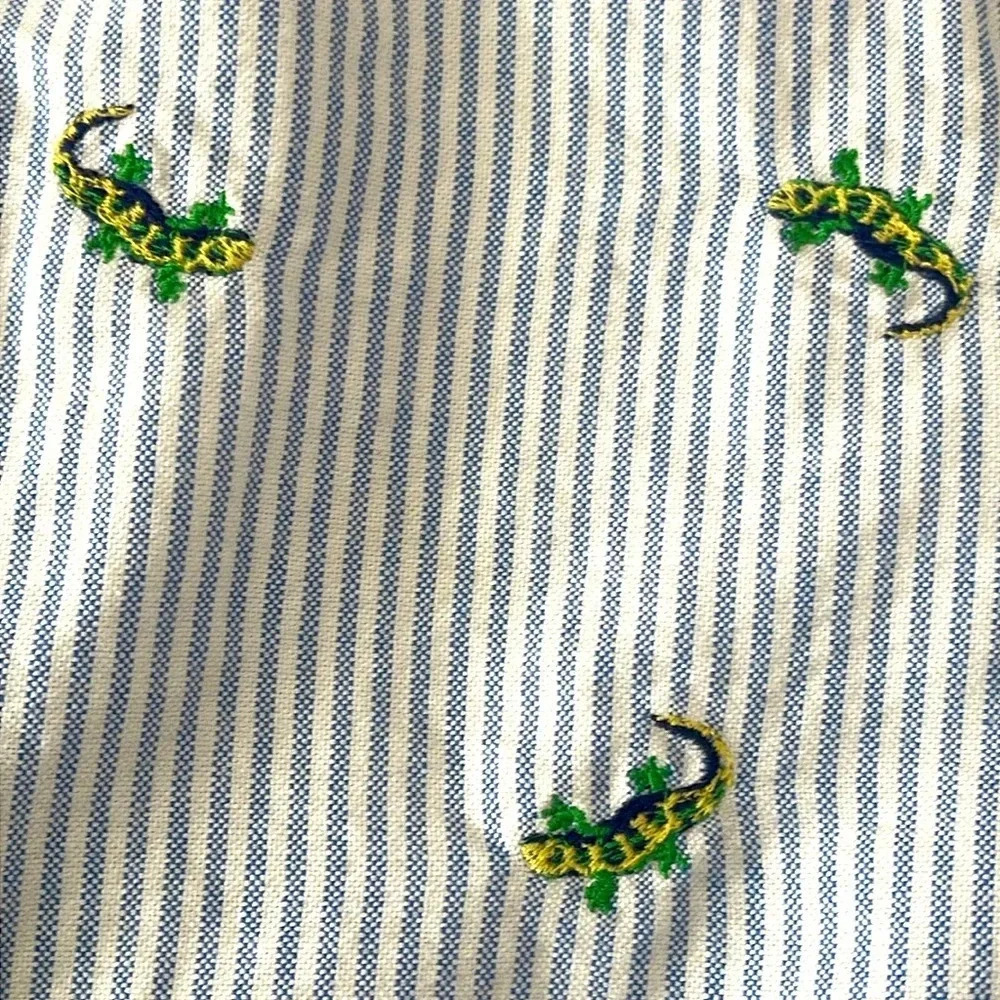 Ralph Lauren Boys Blue White Striped Button-Down Shirt with Green Embroidery - Picture 6 of 7